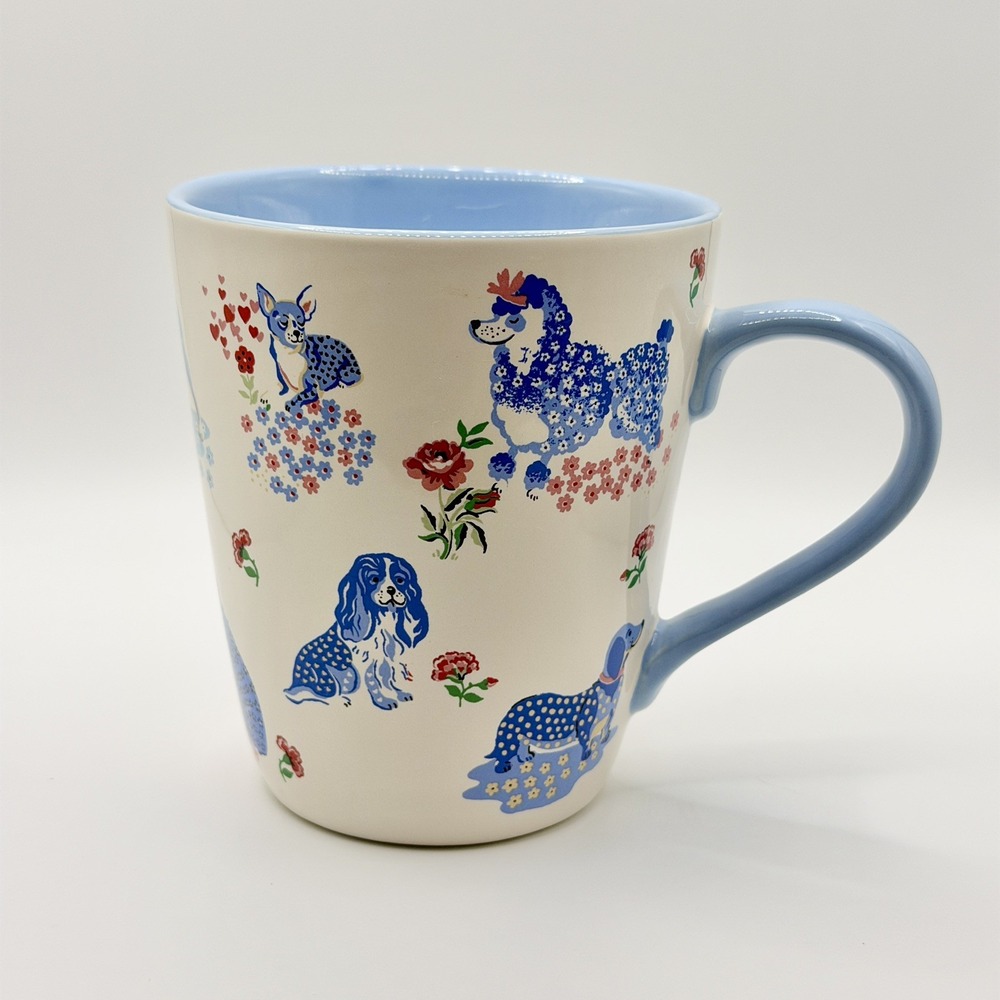 Cath Kidston UK Blue White Pink Dog Breeds Flowers Large Stanley Mug EUC